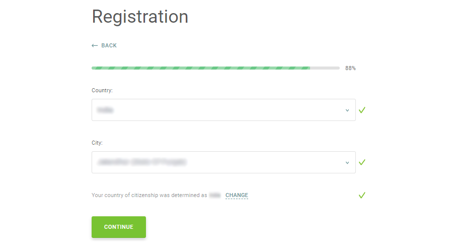 Select Country City while registration with Alpari