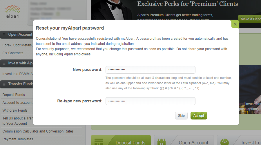 Set Apari Account password