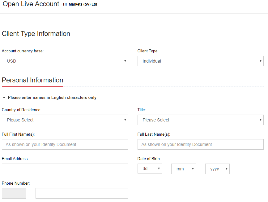 HFM Account Opening process