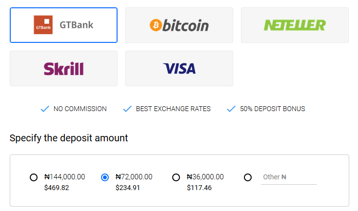 OctaFX Deposit Methods