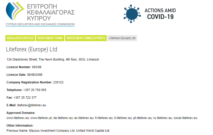 Liteforex CySEC License
