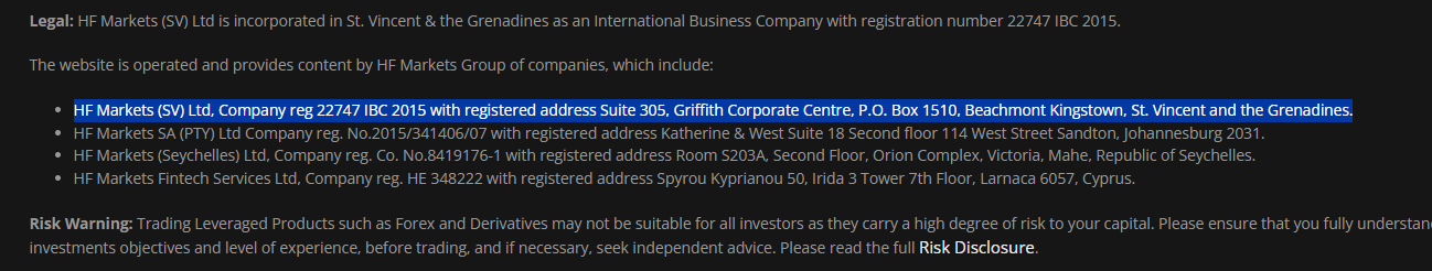 Example of offshore entity license at a Forex Broker