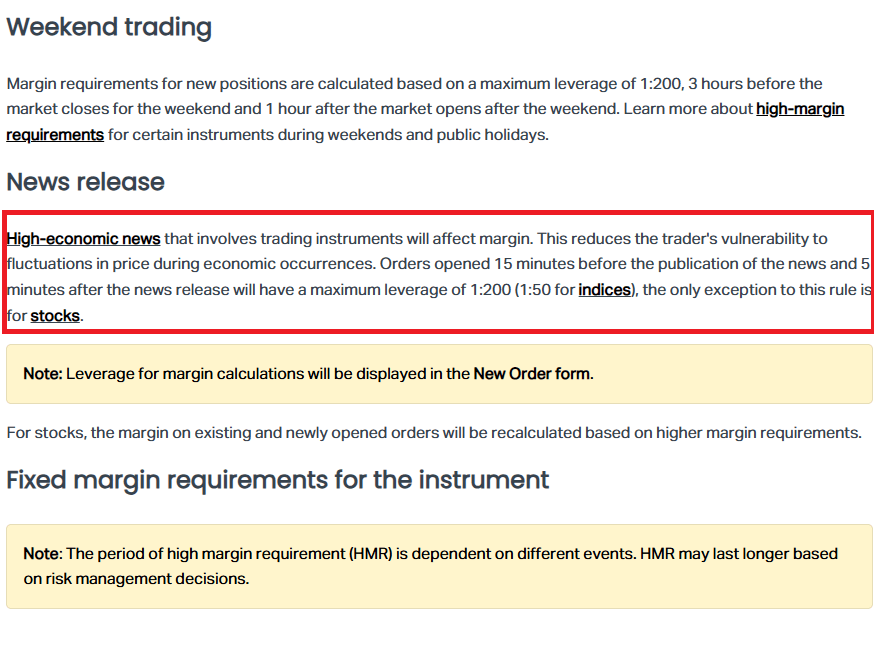 Margin changes at a Forex Broker